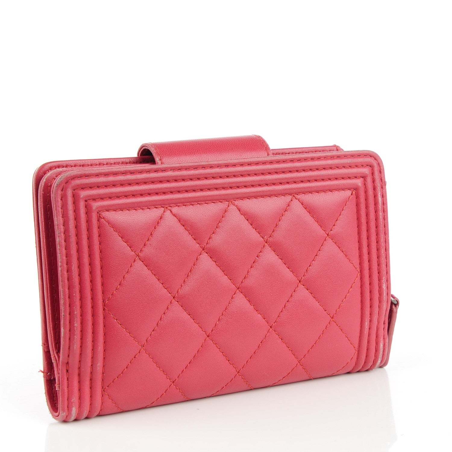 Chanel Lambskin Quilted Boy Large Zip Pocket Wallet Pink 5 of 11