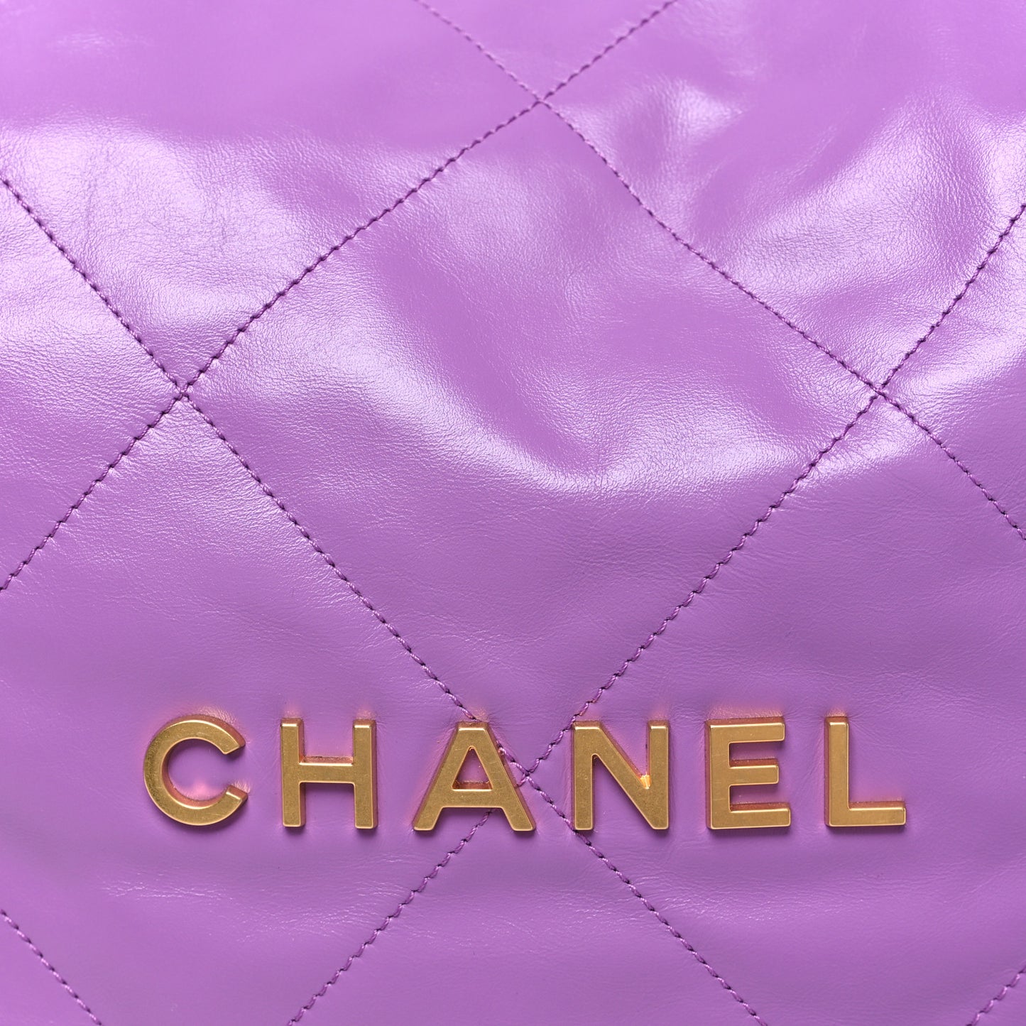 Shiny Calfskin Quilted Chanel 22 Purple