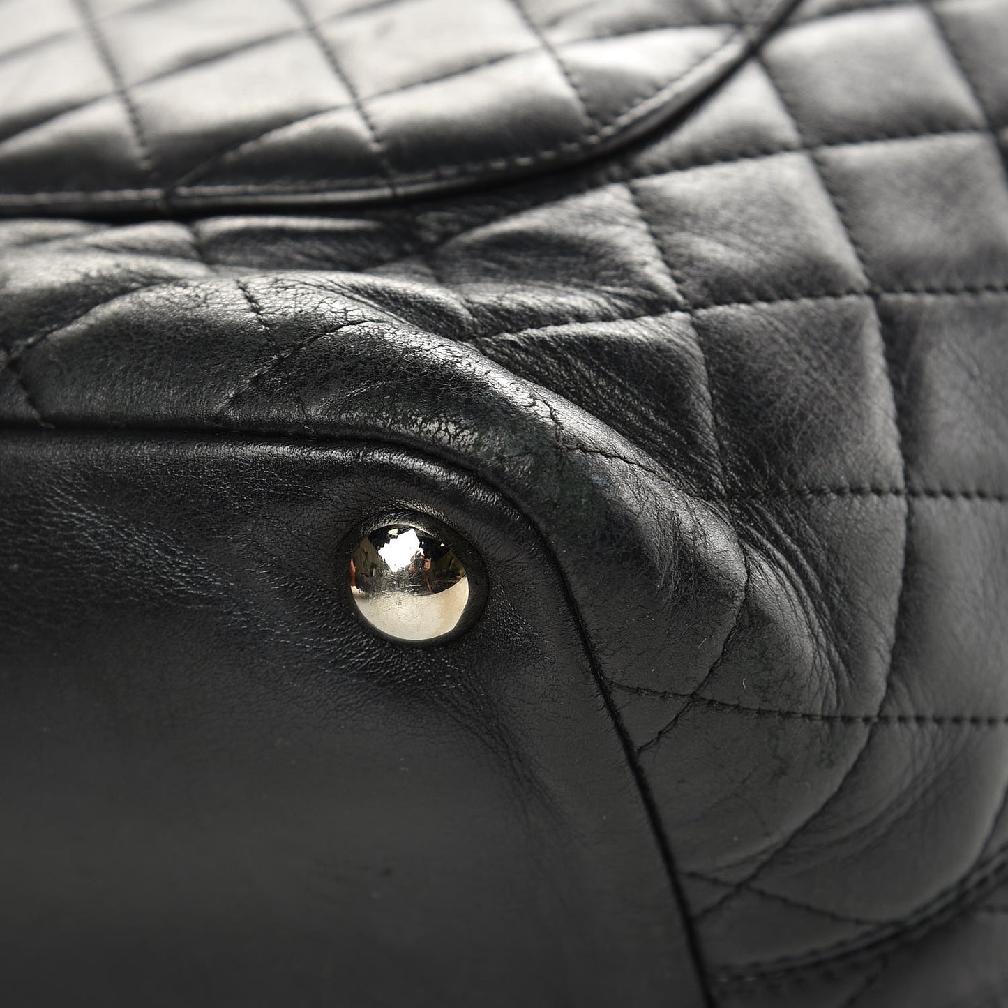 Calfskin Quilted Large Cambon Tote Black White