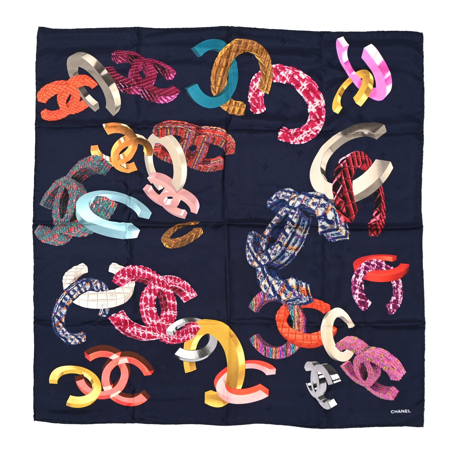 Chanel Silk CC Square Scarf Navy 1 of 10