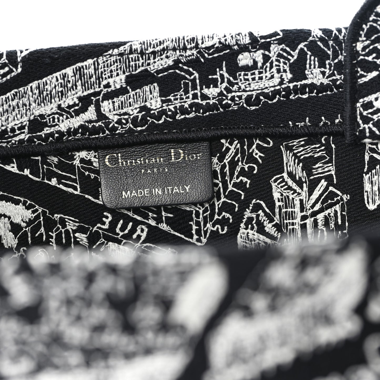 Canvas Embroidered Large Plan De Paris Book Tote Black White