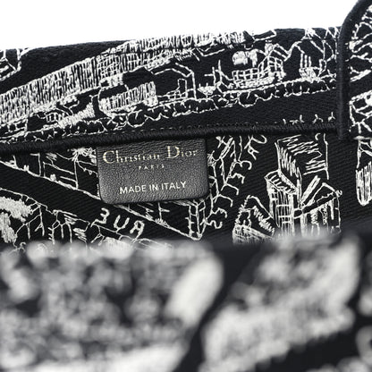 Christian Dior Canvas Embroidered Large Plan De Paris Book Tote Black White 6 of 9