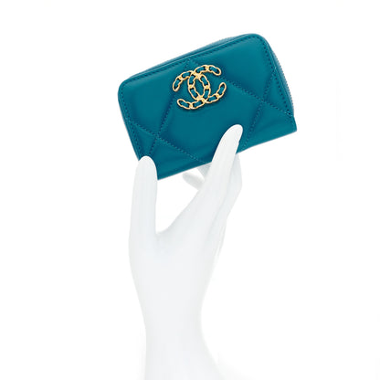 Chanel Lambskin Quilted Chanel 19 Zip Around Coin Purse Wallet Turquoise 2 of 9