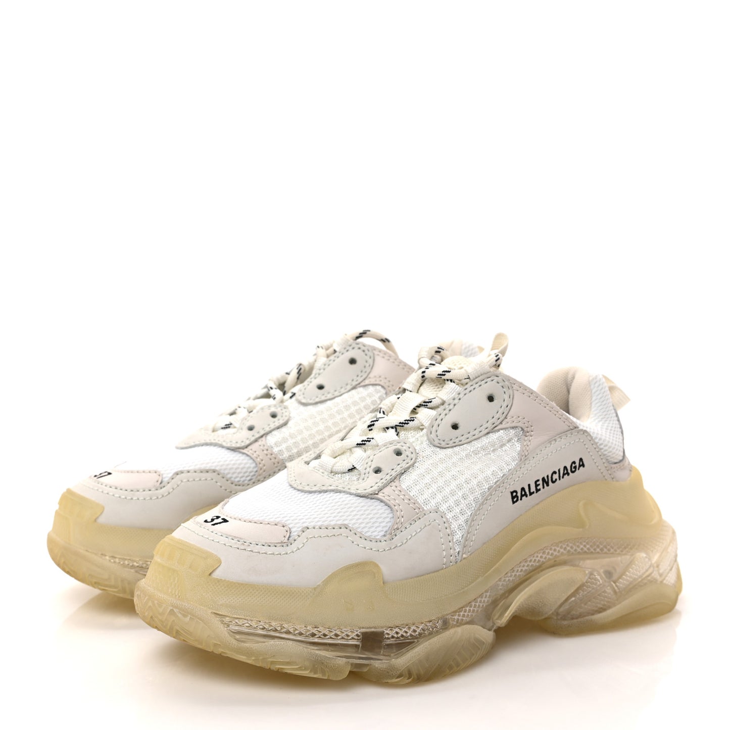 Fabric Mesh Clear Sole Womens Triple S Sneakers 37 Beige