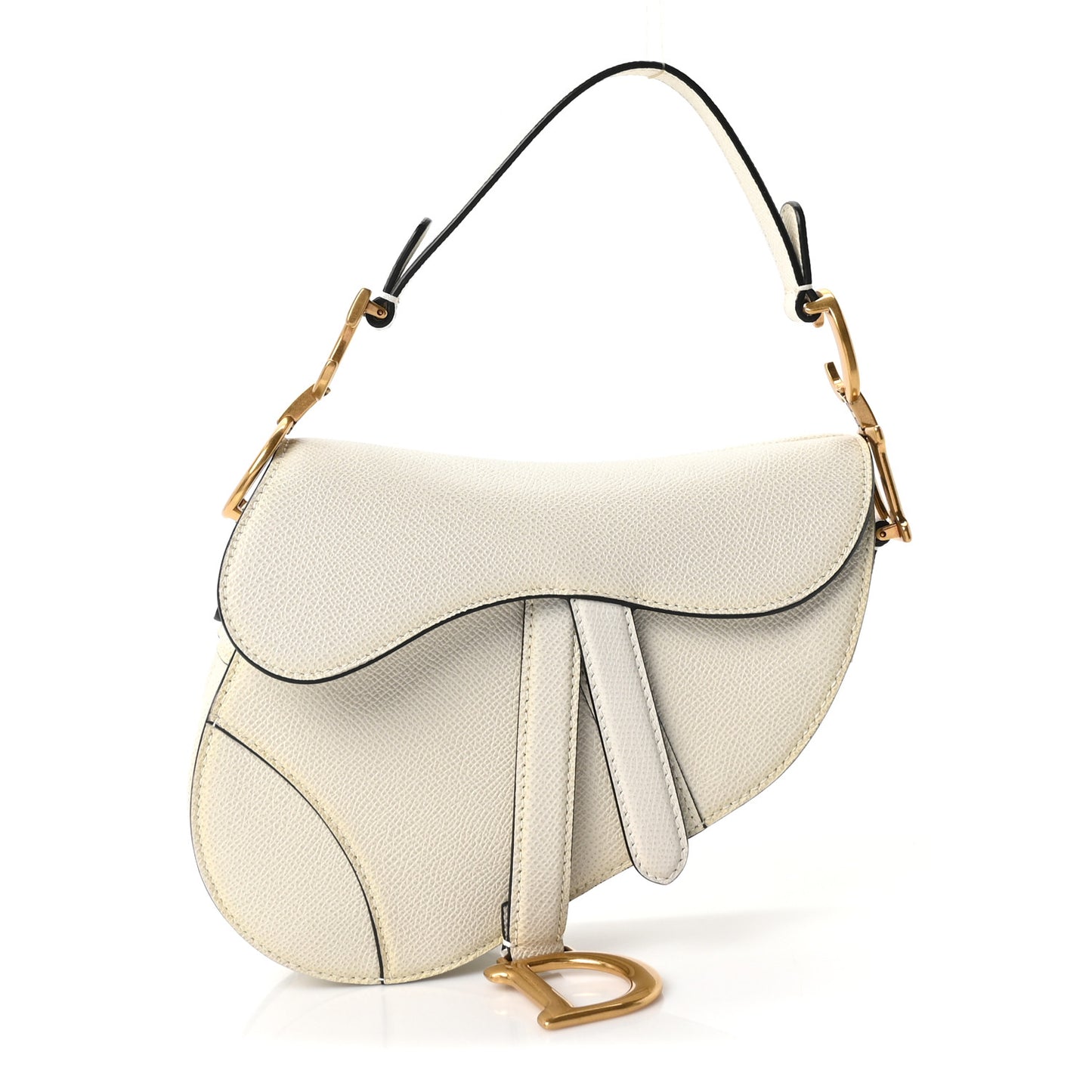 Grained Calfskin Mini Saddle Bag White