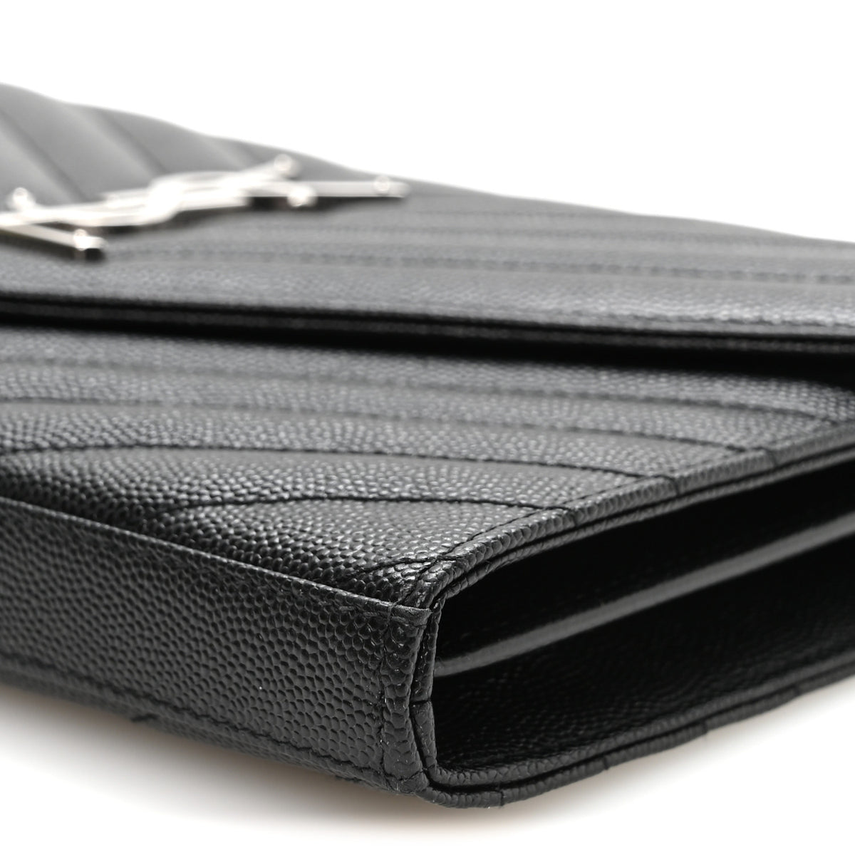Grain De Poudre Matelasse Chevron Monogram Chain Wallet Black