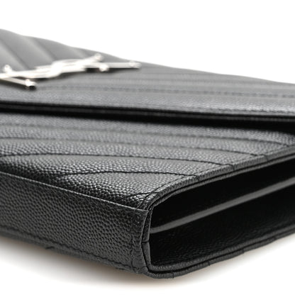 Saint Laurent Grain De Poudre Matelasse Chevron Monogram Chain Wallet Black 10 of 11
