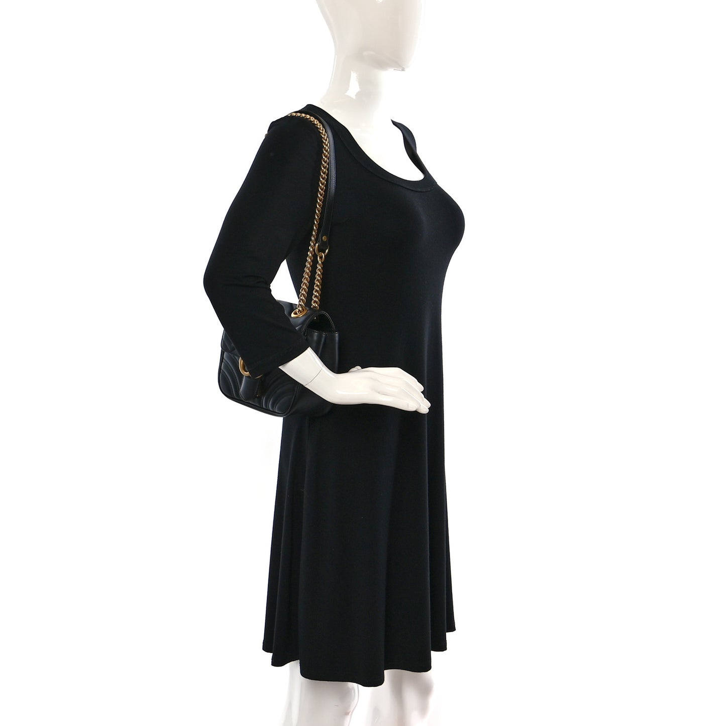 Calfskin Matelasse Mini GG Marmont Square Shoulder Bag Black
