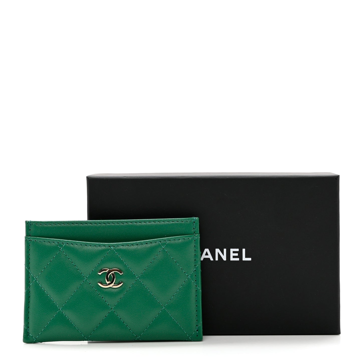 Lambskin Quilted Card Holder Green