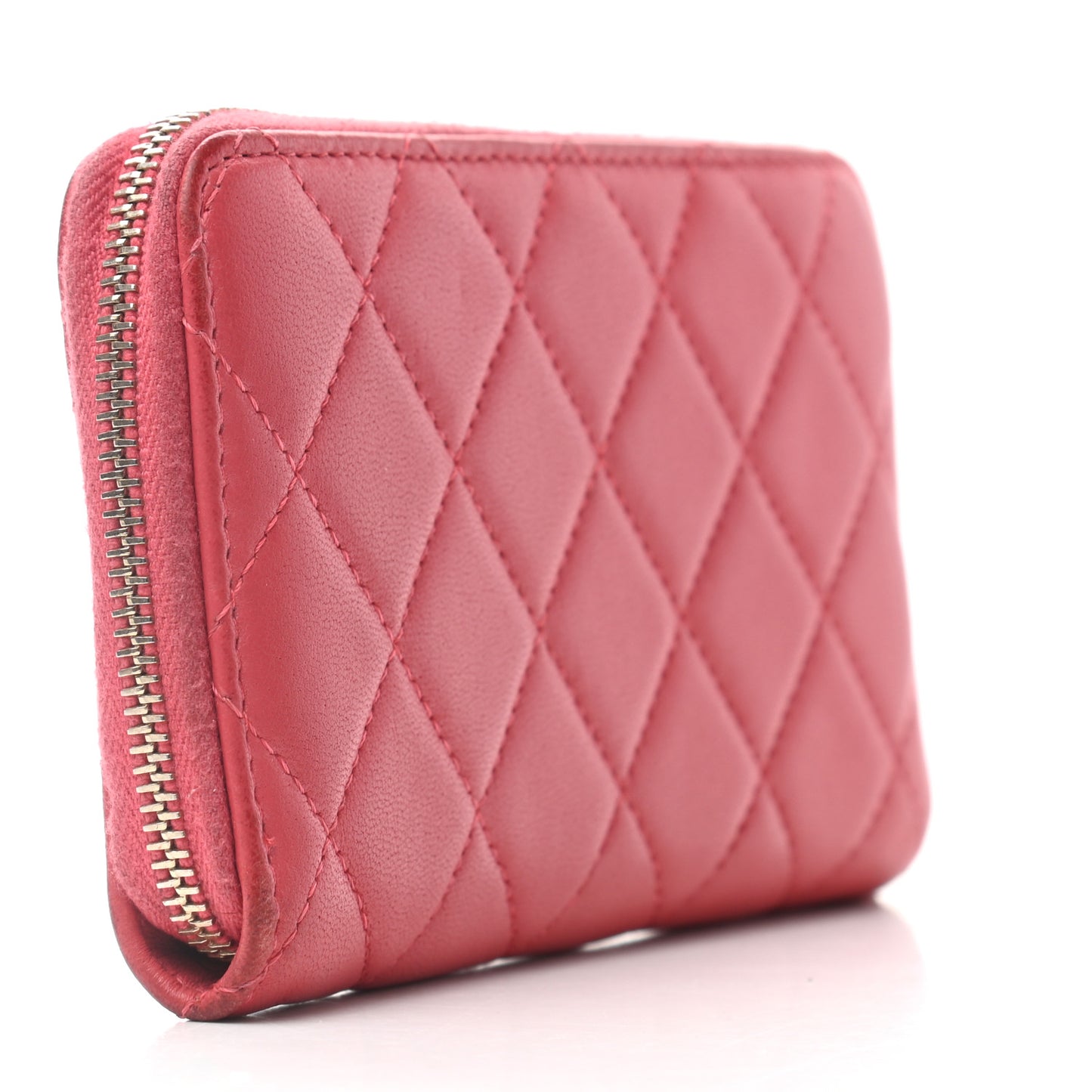 Lambskin Quilted Small Lucky Charms Zip Around Wallet Pink