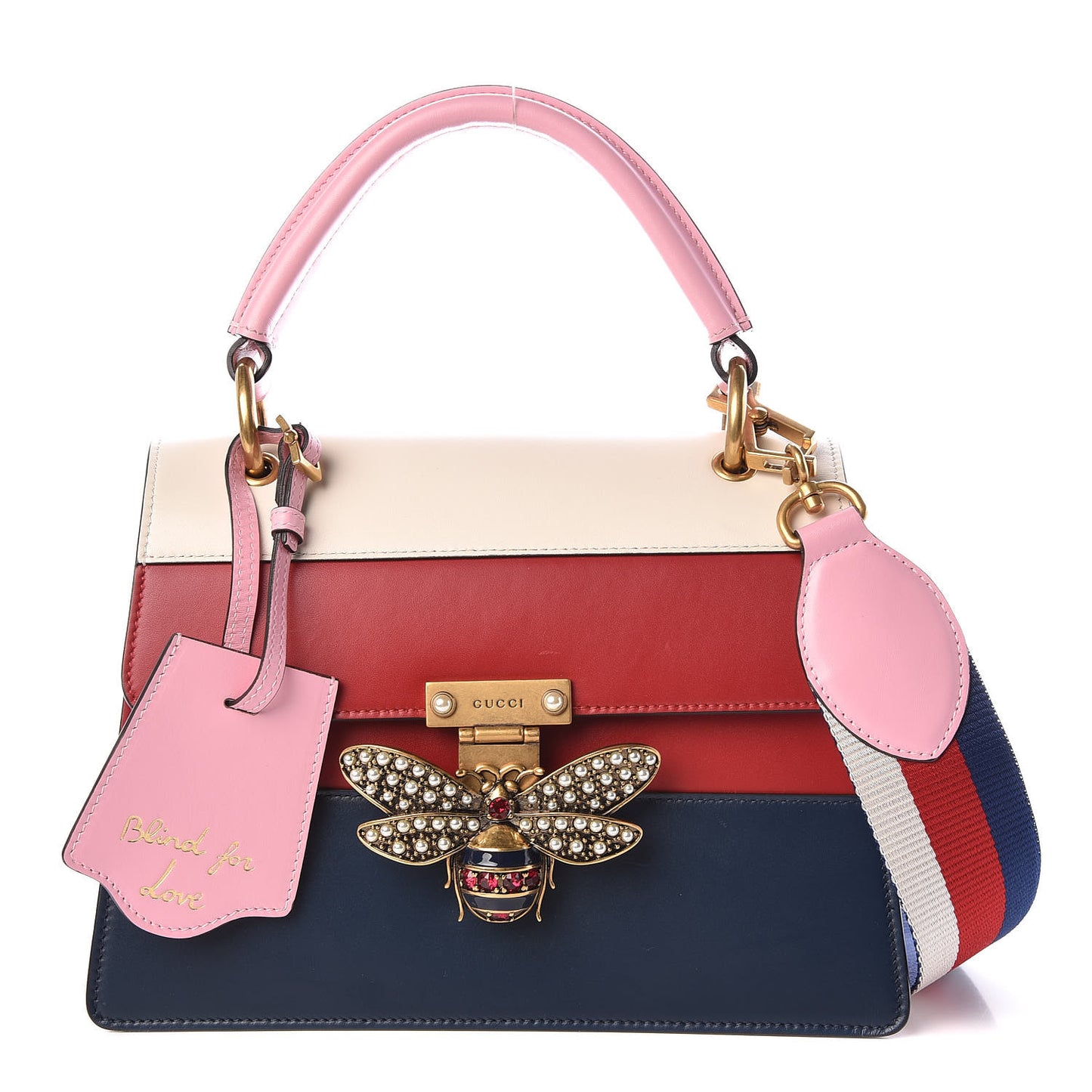 Calfskin Sylvie Web Small Queen Margaret Top Handle Bag Blue Agata Hibiscus Red Mystic White Sugar Pink