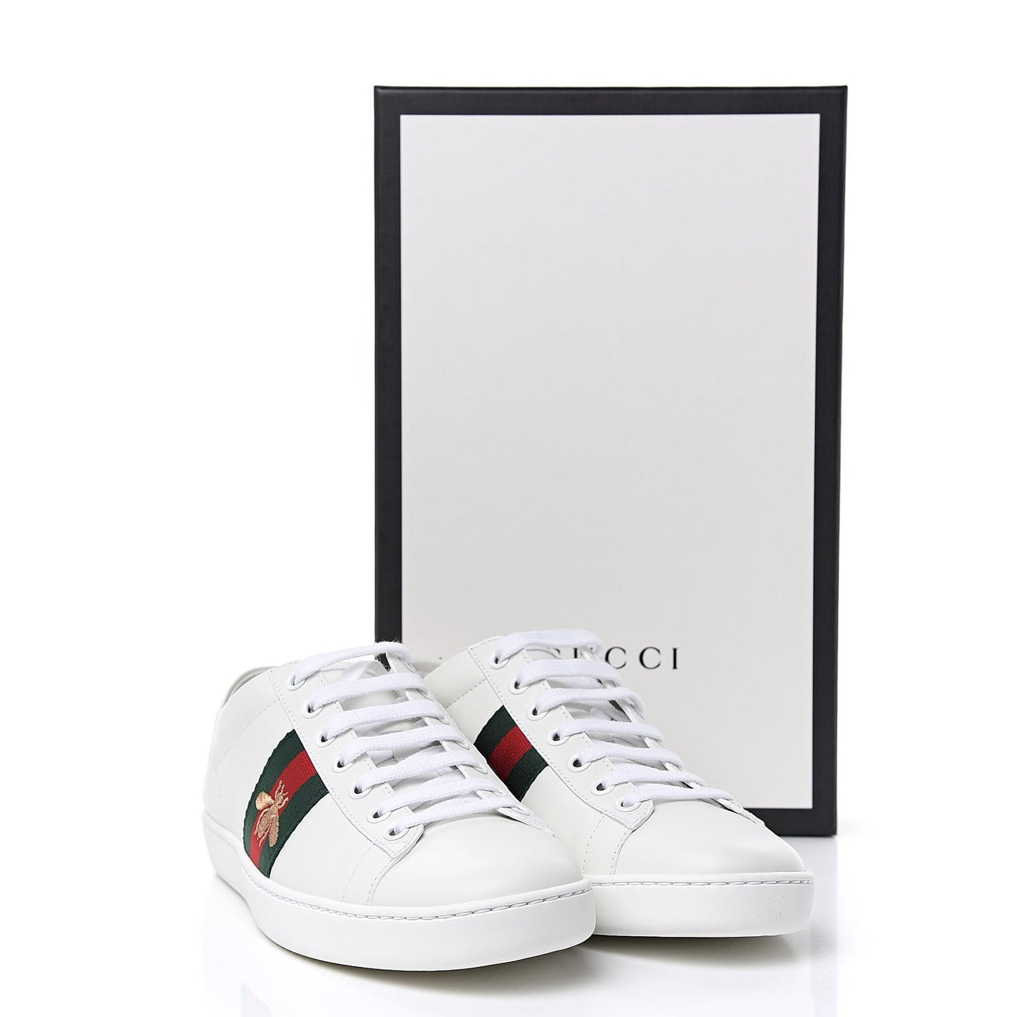 Calfskin Web Bee Embroidered Womens Ace Sneakers 38 White Green
