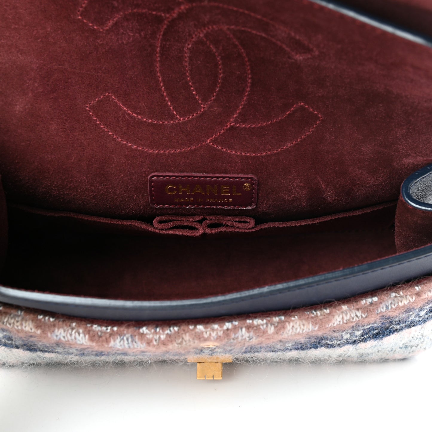 Smooth Calfskin Knit Nude 2.55 Reissue 225 Flap Navy