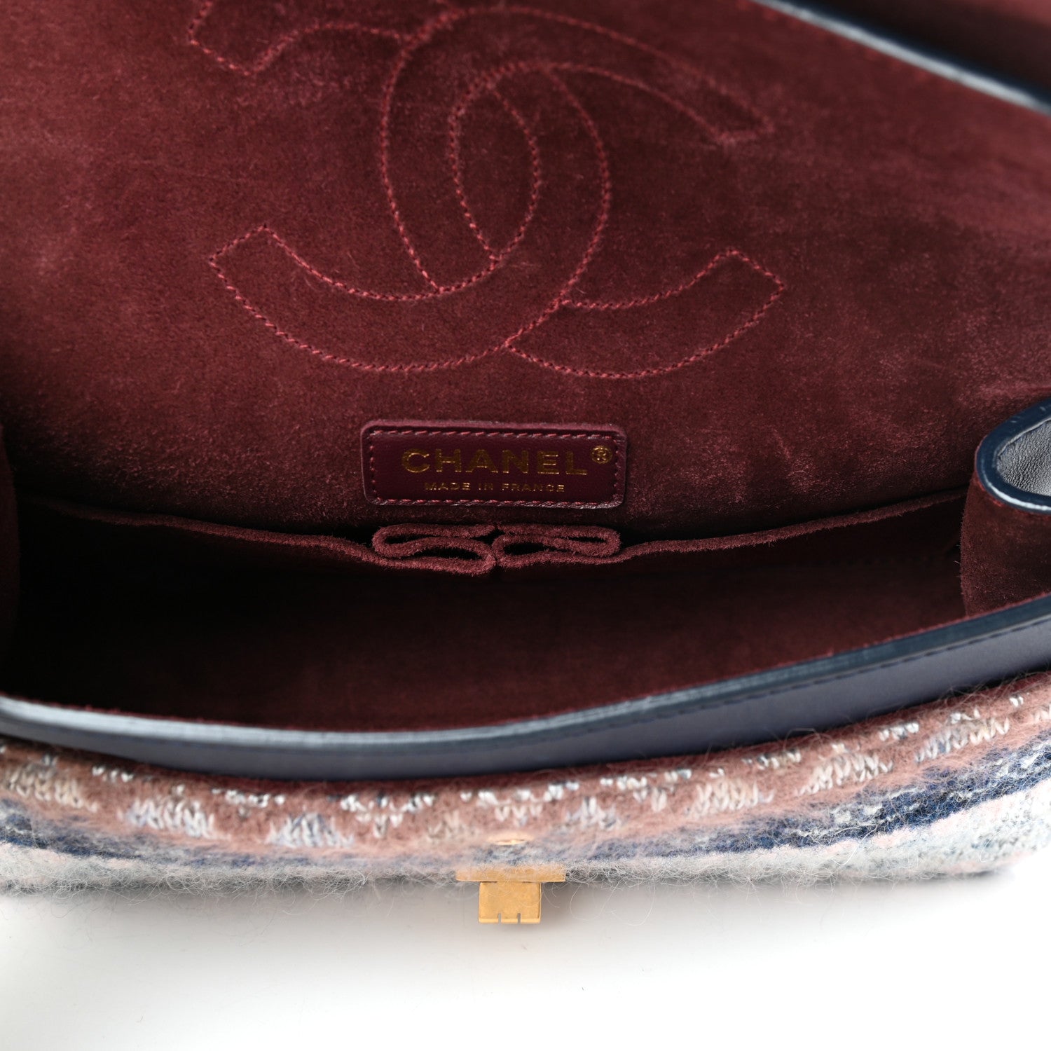 Chanel Smooth Calfskin Knit Nude 2.55 Reissue 225 Flap Navy 5 of 10