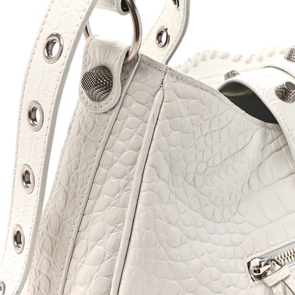 Balenciaga Extra Supple Calfskin Crocodile Embossed Large Le Cagole Shoulder Bag White 11 of 13