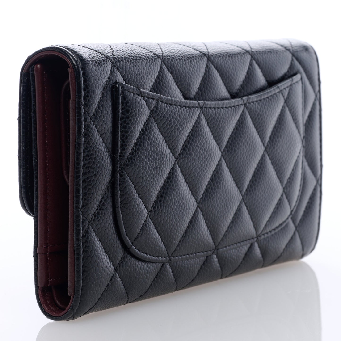 Caviar Quilted Long Flap Wallet Black