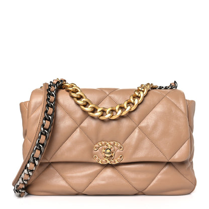 Chanel Lambskin Quilted Large Chanel 19 Flap Dark Beige 1 of 9