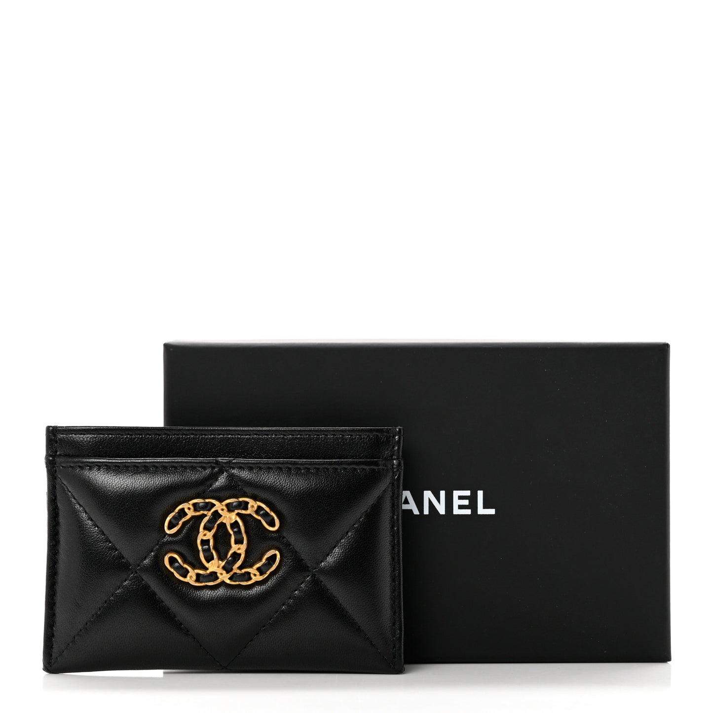 Lambskin Quilted Chanel 19 Card Holder Black