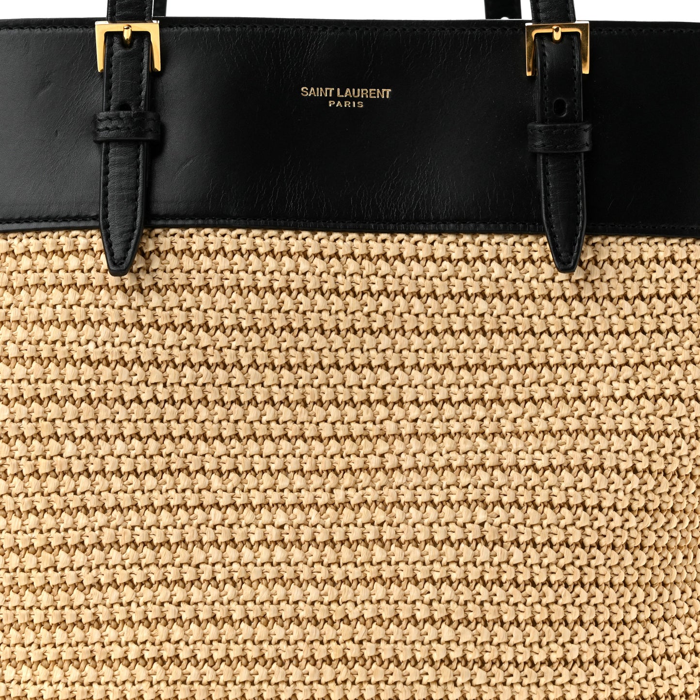 Calfskin Raffia Mini Shopper Tote Naturale Black