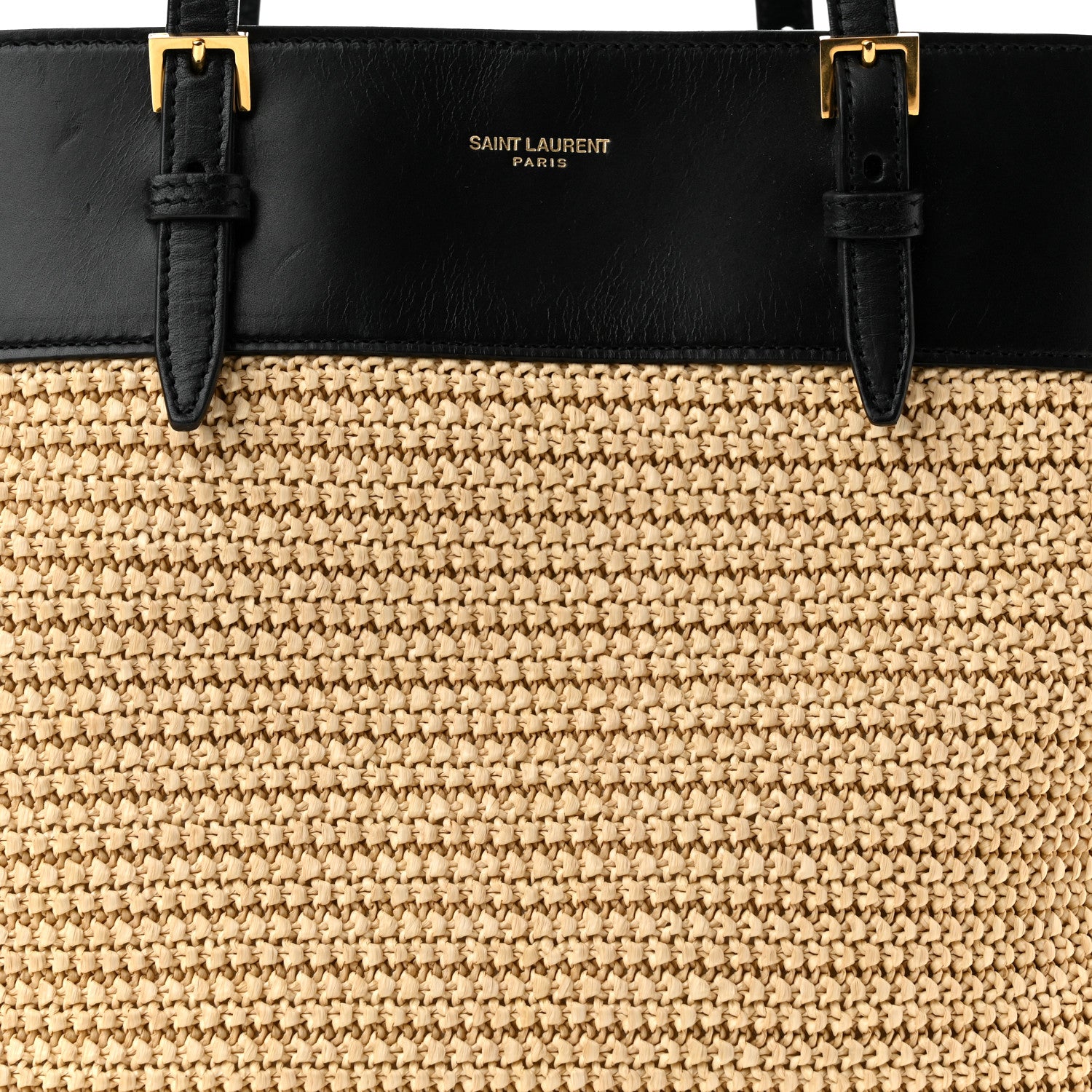 Saint Laurent Calfskin Raffia Mini Shopper Tote Naturale Black 8 of 10