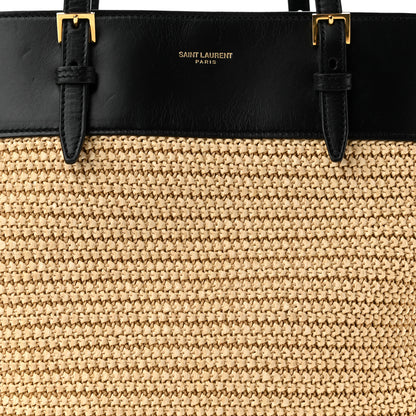 Saint Laurent Calfskin Raffia Mini Shopper Tote Naturale Black 8 of 10