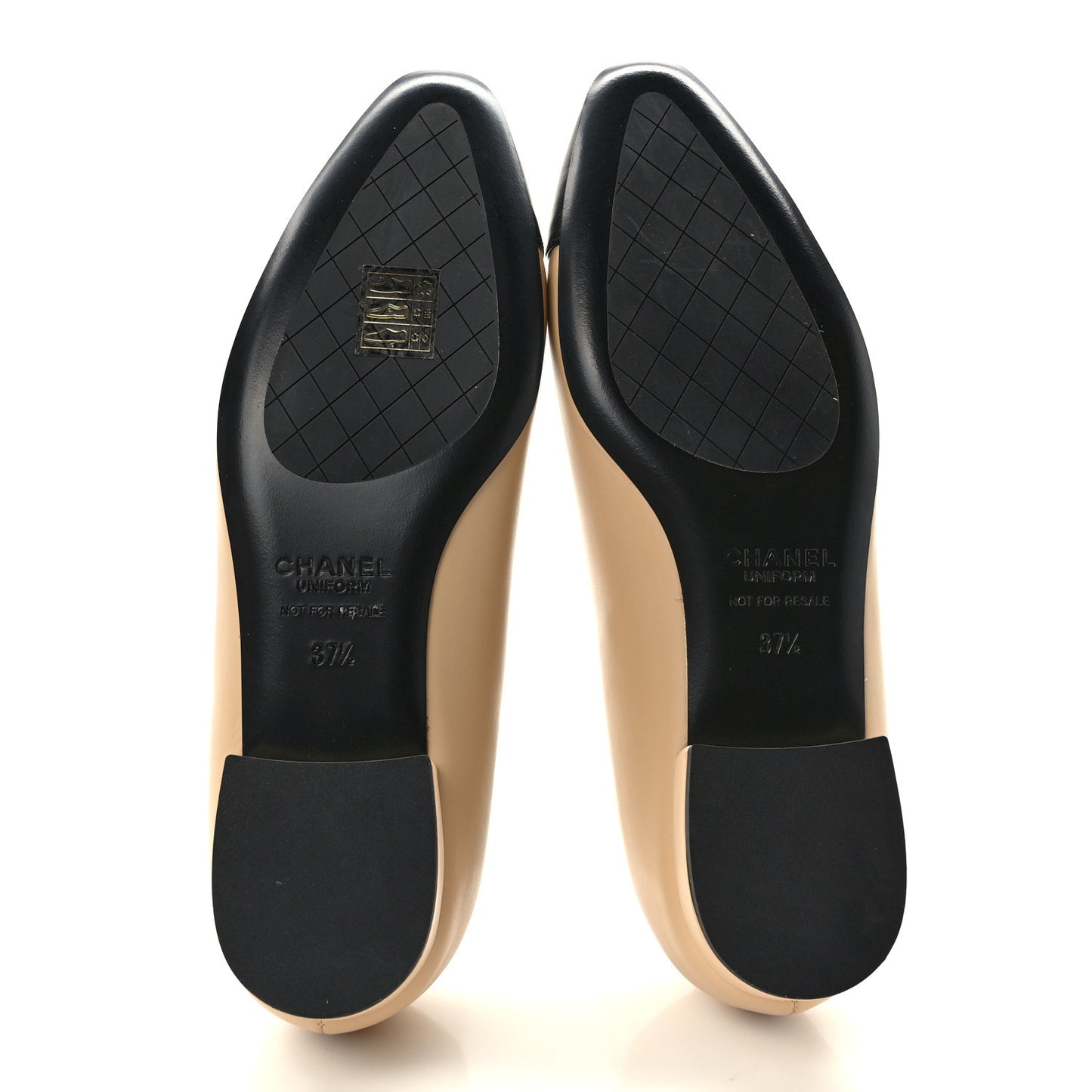 Lambskin Cap Toe CC Uniform Ballerina Flats 37.5 Beige Black