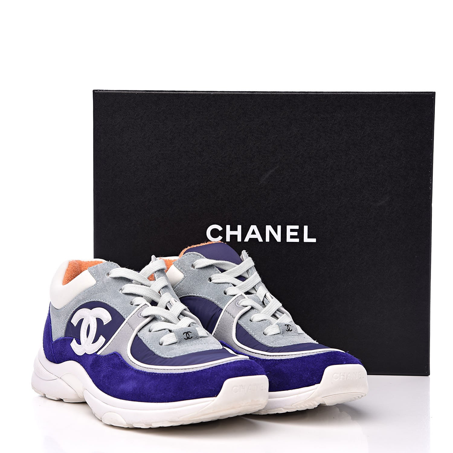 Chanel Nylon Lambskin Suede Calfskin Womens Logo Sneakers 39 Blue Coral 9 of 9