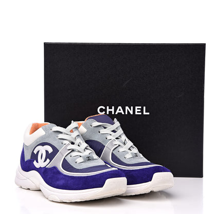 Chanel Nylon Lambskin Suede Calfskin Womens Logo Sneakers 39 Blue Coral 9 of 9