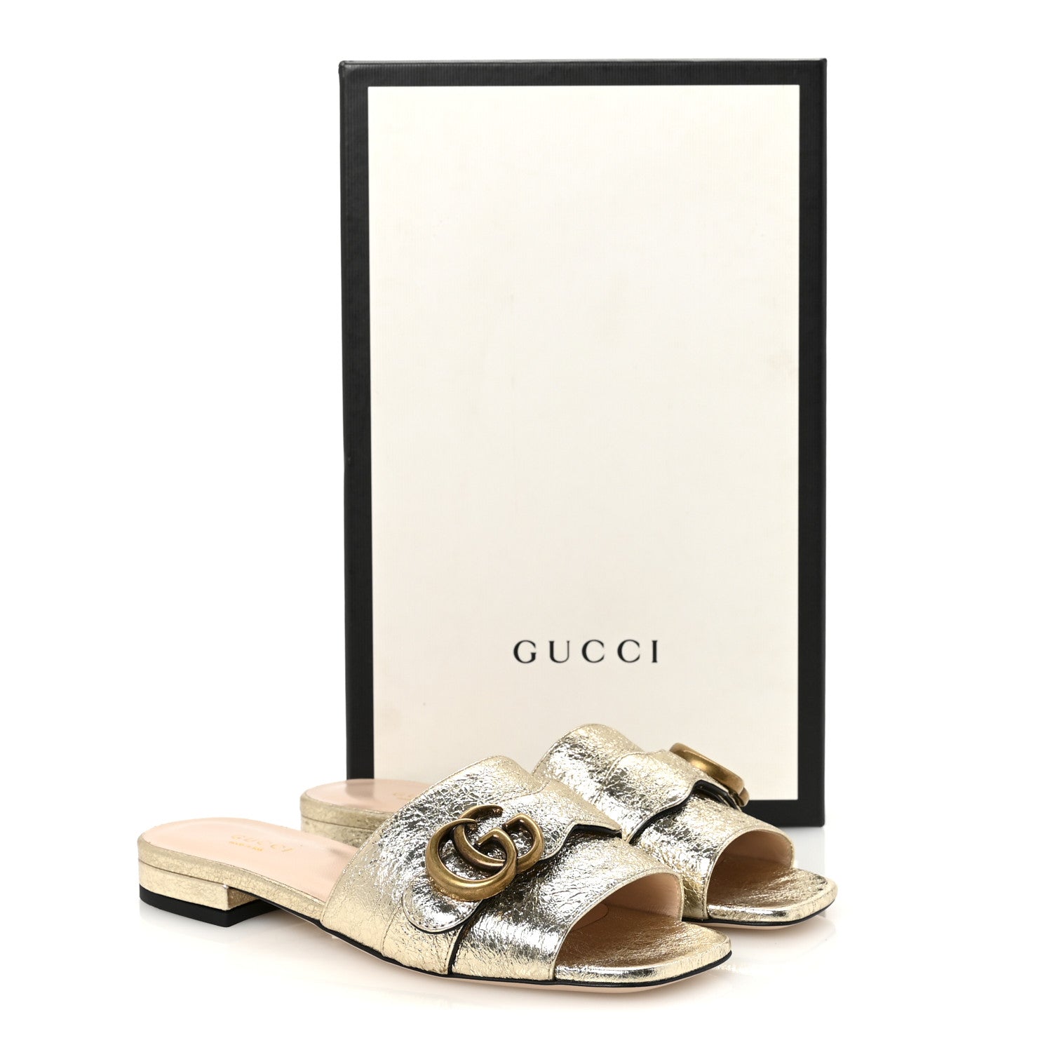 Gucci Galassia GG Marmont Flat Slide Sandals 35.5 Platino 1784865