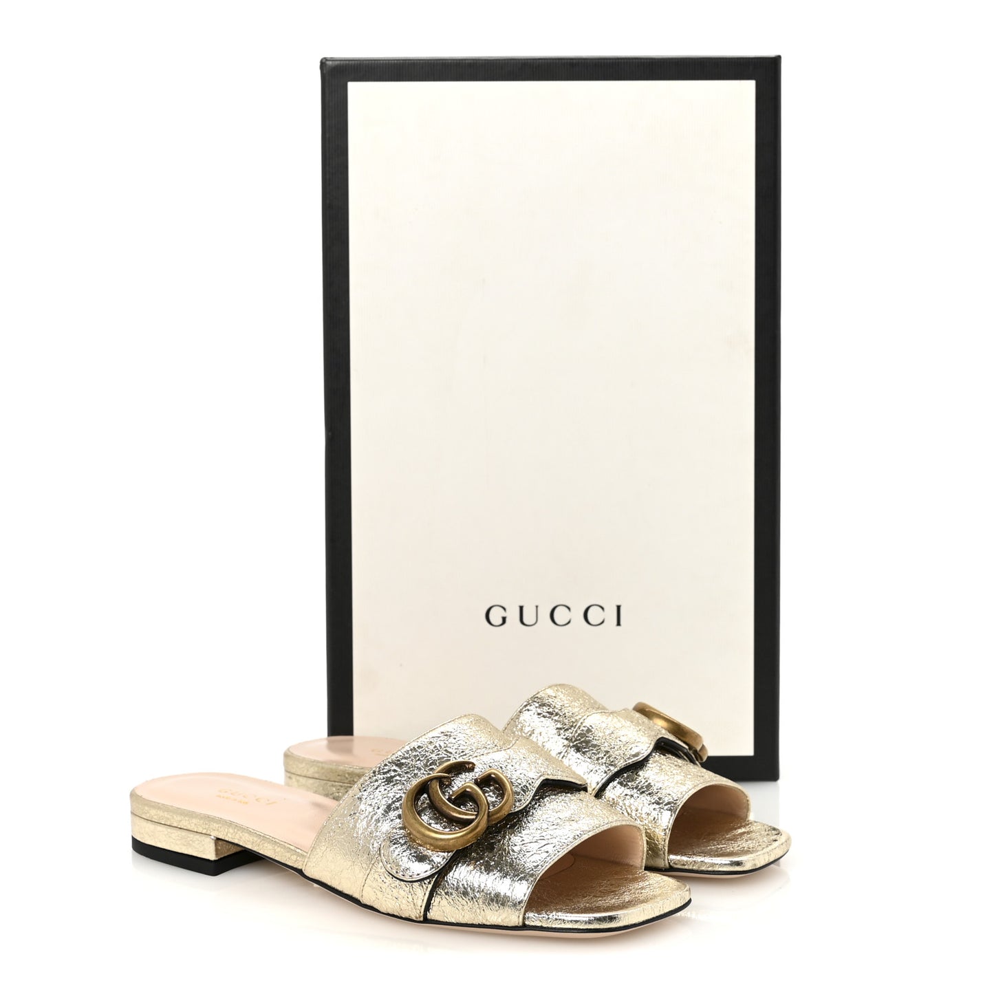Galassia GG Marmont Flat Slide Sandals 35.5 Platino