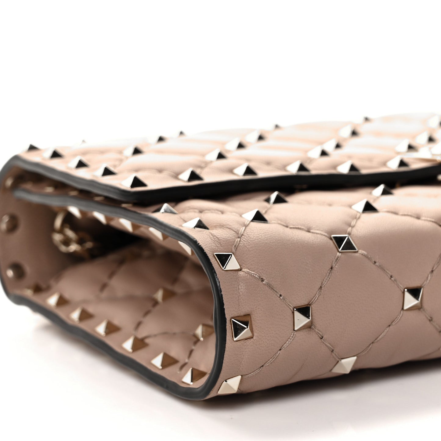 Lambskin Rockstud Spike Wallet on Chain Poudre