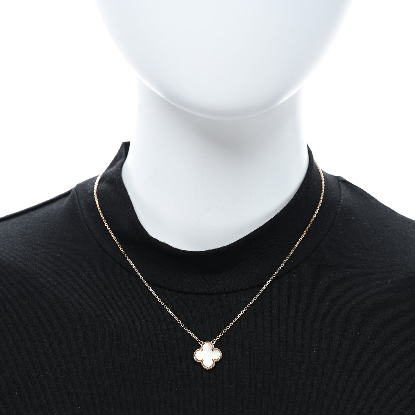 18K Rose Gold Gray Mother of Pearl Vintage Alhambra Pendant Necklace