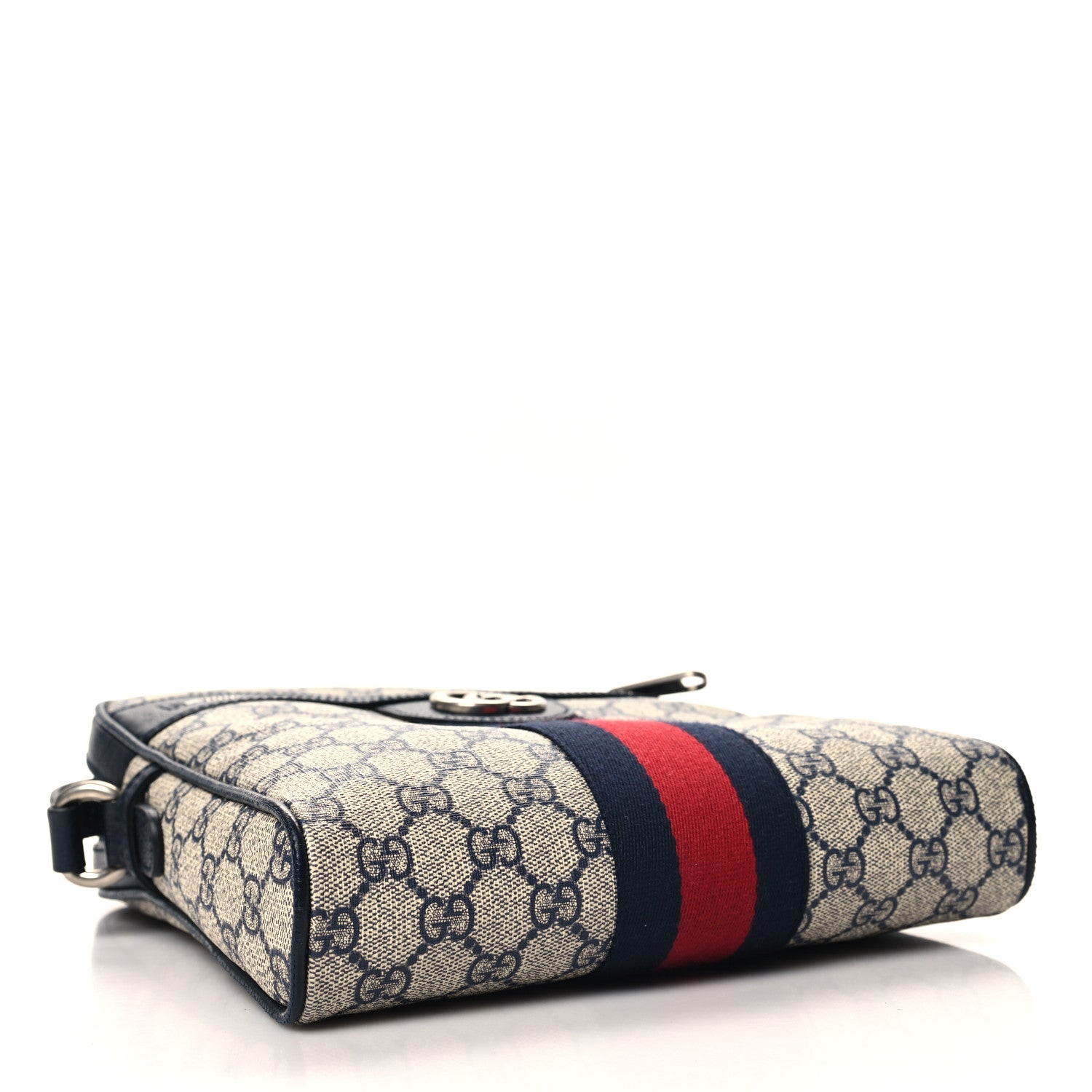 Gucci GG Supreme Monogram Textured Dollar Calfskin Web Small Ophidia Messenger Bag Beige Blue 4 of 12