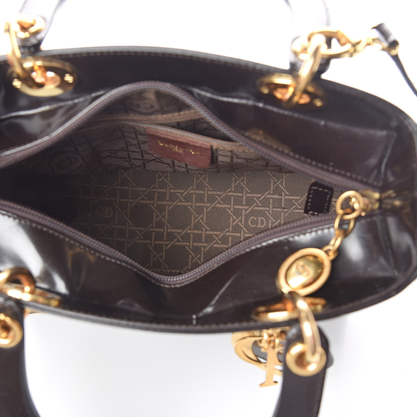 Patent Medium Lady Dior Dark Brown