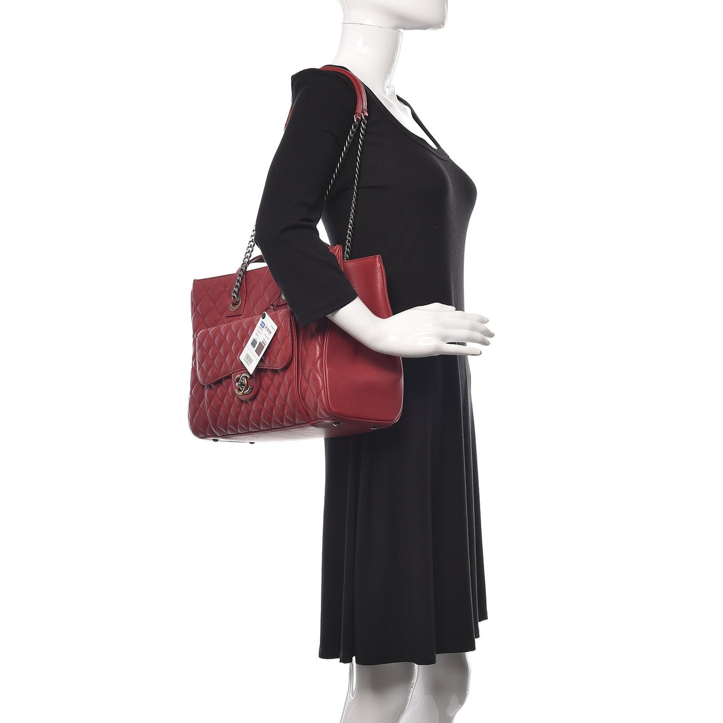 Caviar Quilted Large Casual Pocket Tote Red