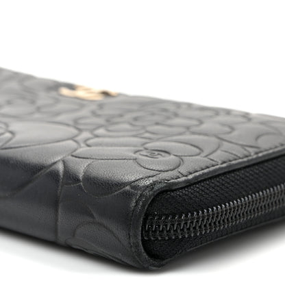 Chanel Lambskin Camellia Embossed Large Zip Around Gusset Wallet Black 11 of 11