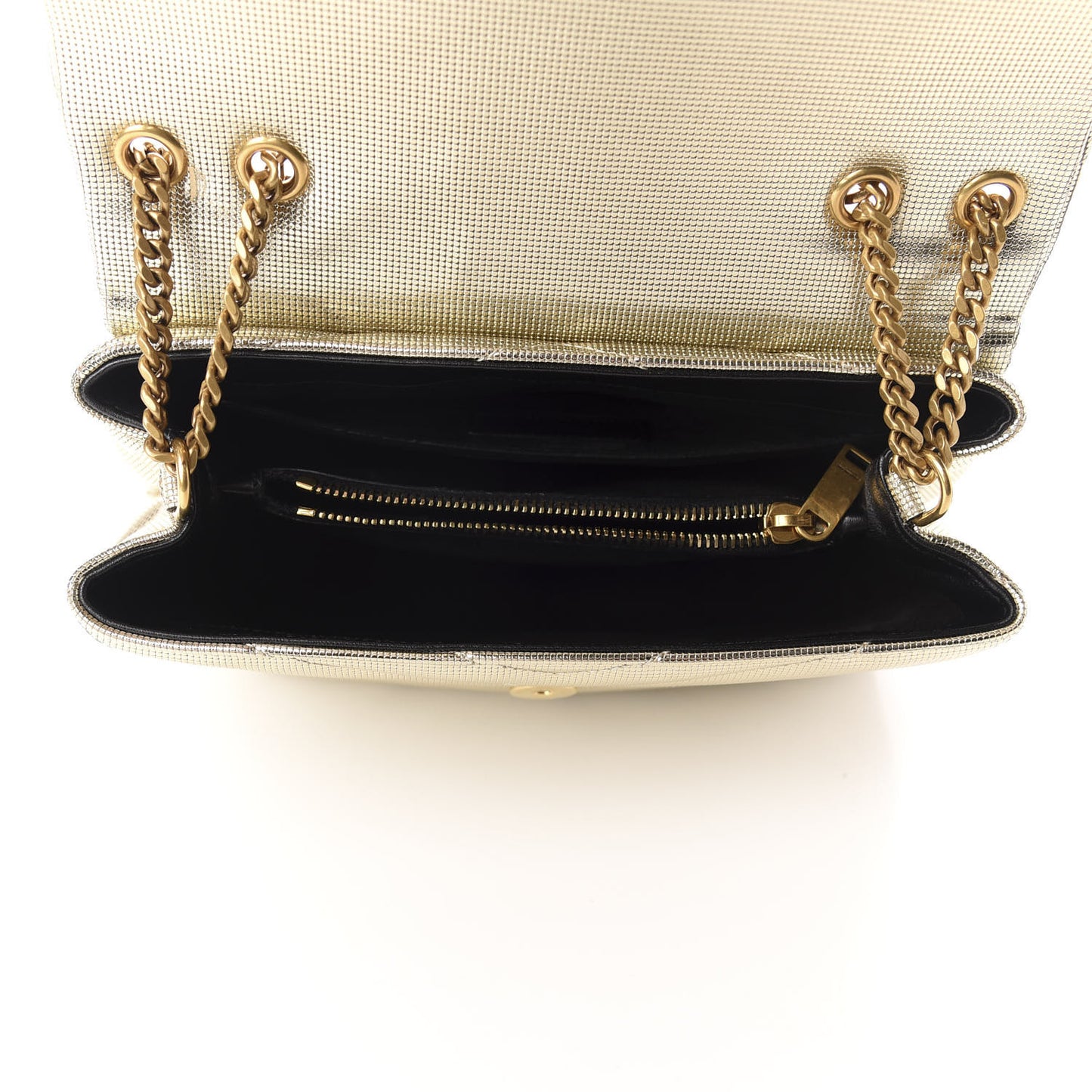 Metallic Calfskin Y Quilted Small Loulou Monogram Chain Satchel Platino