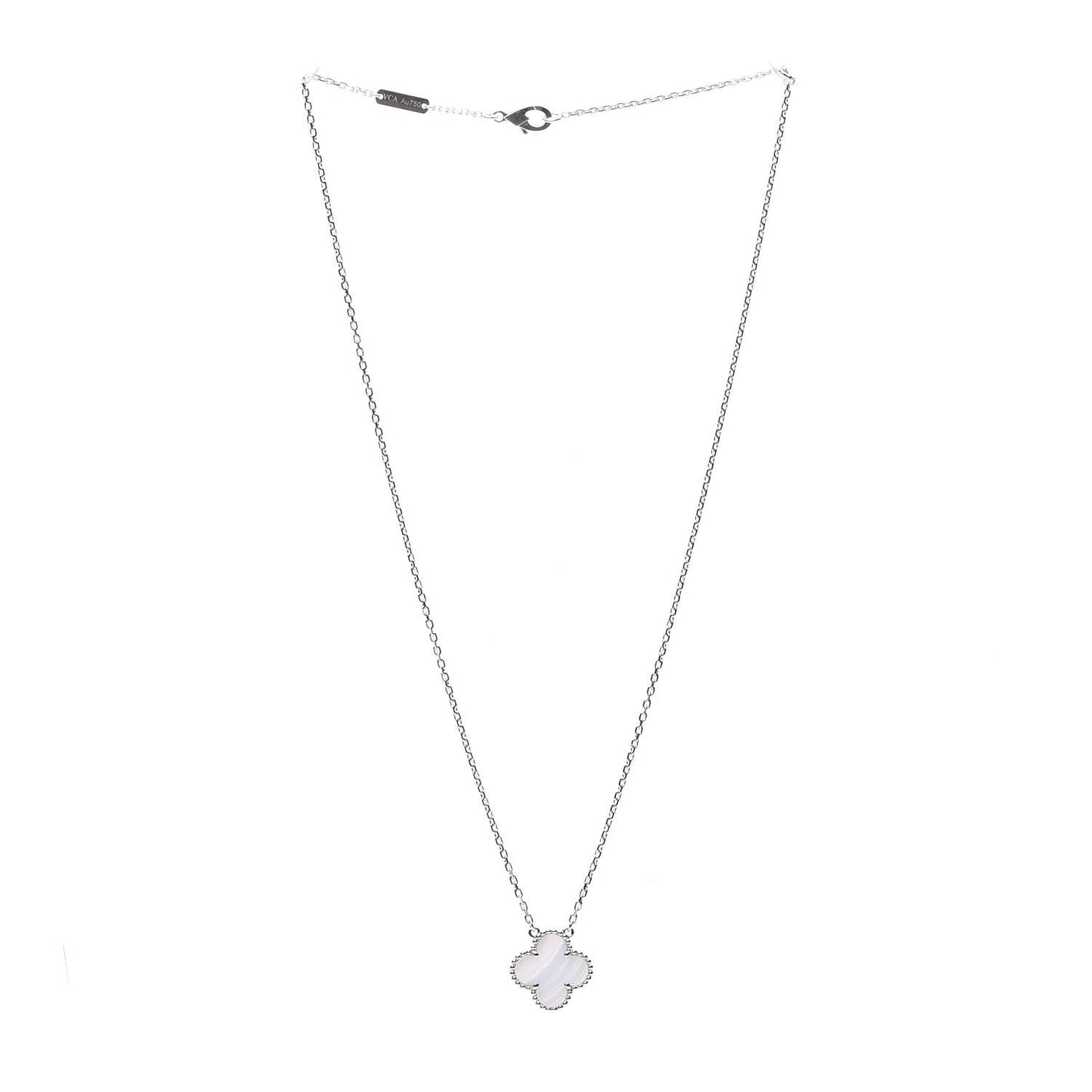 18K White Gold Chalcedony Vintage Alhambra Pendant Necklace