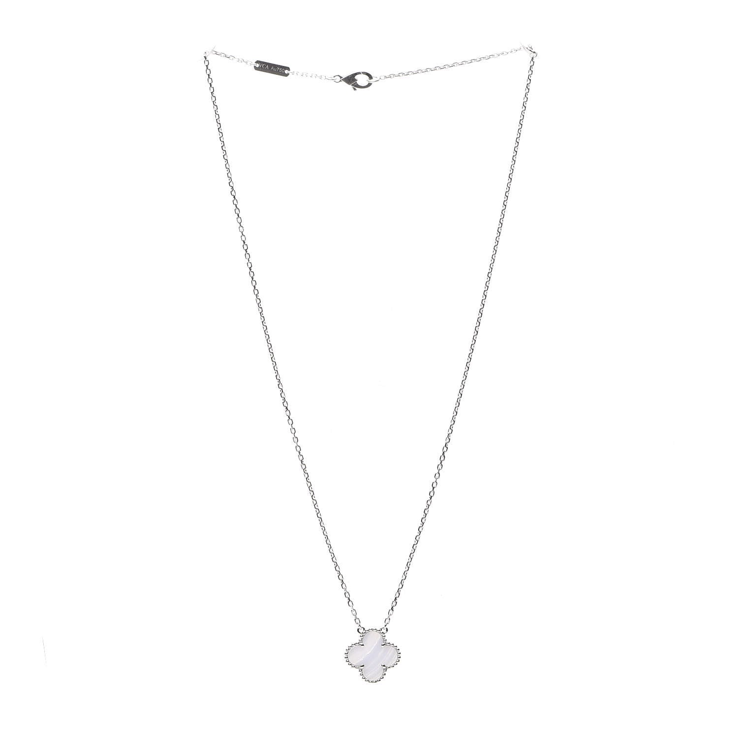 Van Cleef & Arpels 18K White Gold Chalcedony Vintage Alhambra Pendant Necklace 2 of 7