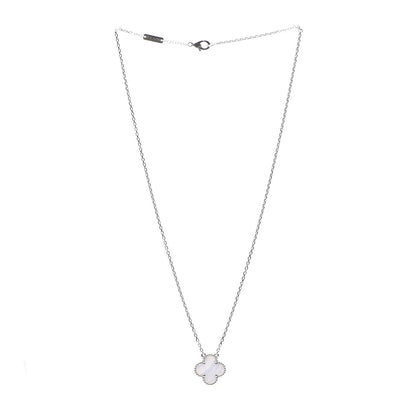 Van Cleef & Arpels 18K White Gold Chalcedony Vintage Alhambra Pendant Necklace 2 of 7