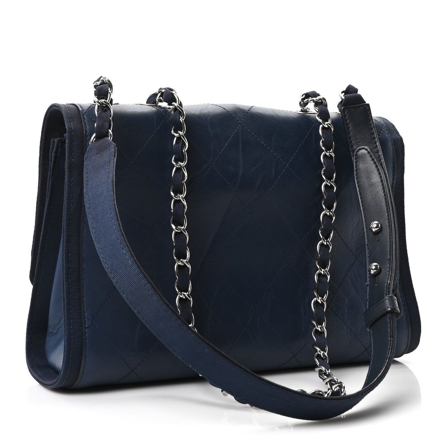 Chanel Calfskin Stitched Medium Single Flap Navy 3 of 10