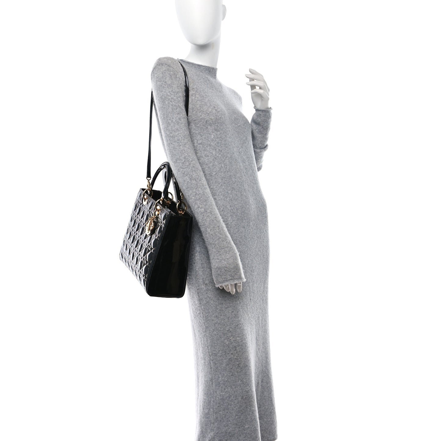 Patent Cannage Large Lady Dior Black