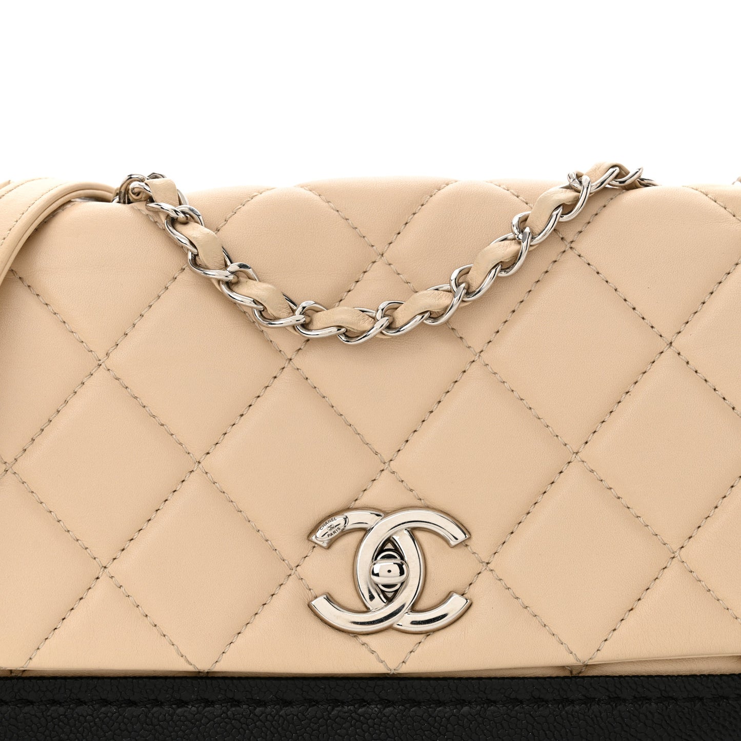 Calfskin Caviar Quilted Flap Beige Black