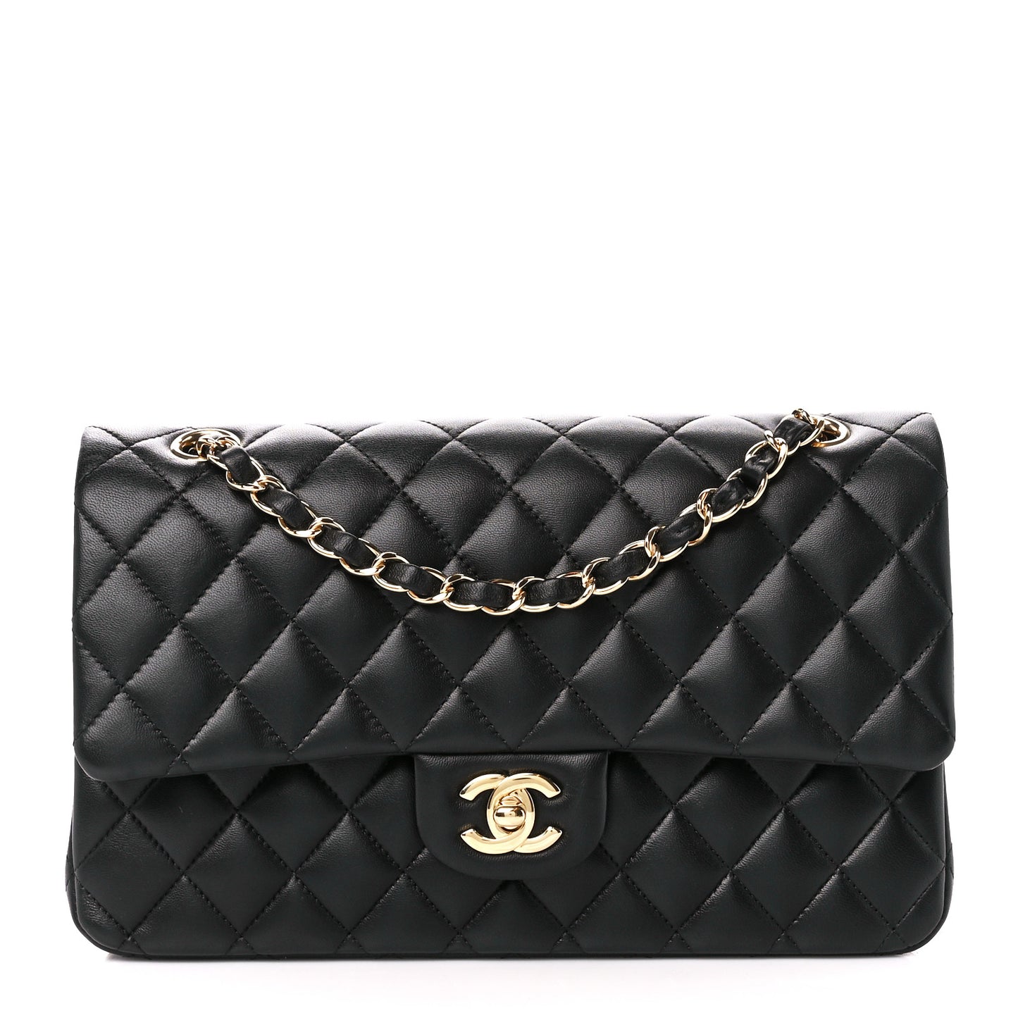Lambskin Quilted Medium Double Flap Black