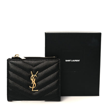 Saint Laurent Grain De Poudre Matelasse Chevron Monogram Zipped Card Case Black 10 of 10