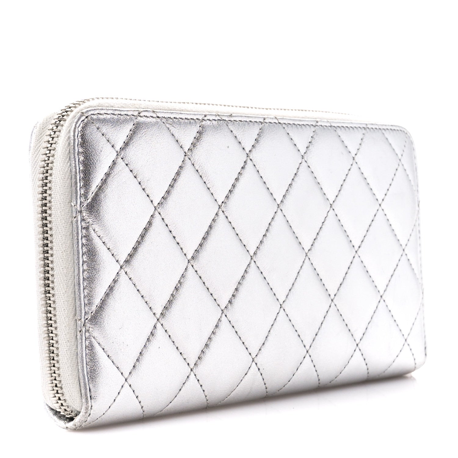 Chanel Metallic Lambskin Quilted Large Gusset Zip Around Wallet Silver 3 of 11
