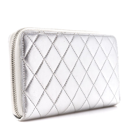 Chanel Metallic Lambskin Quilted Large Gusset Zip Around Wallet Silver 3 of 11