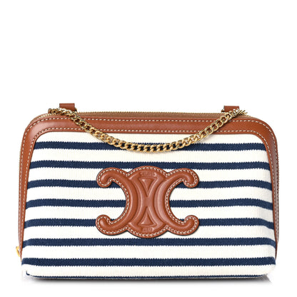Celine Canvas Calfskin Striped Triomphe Mini Clutch on Chain Navy 1 of 8