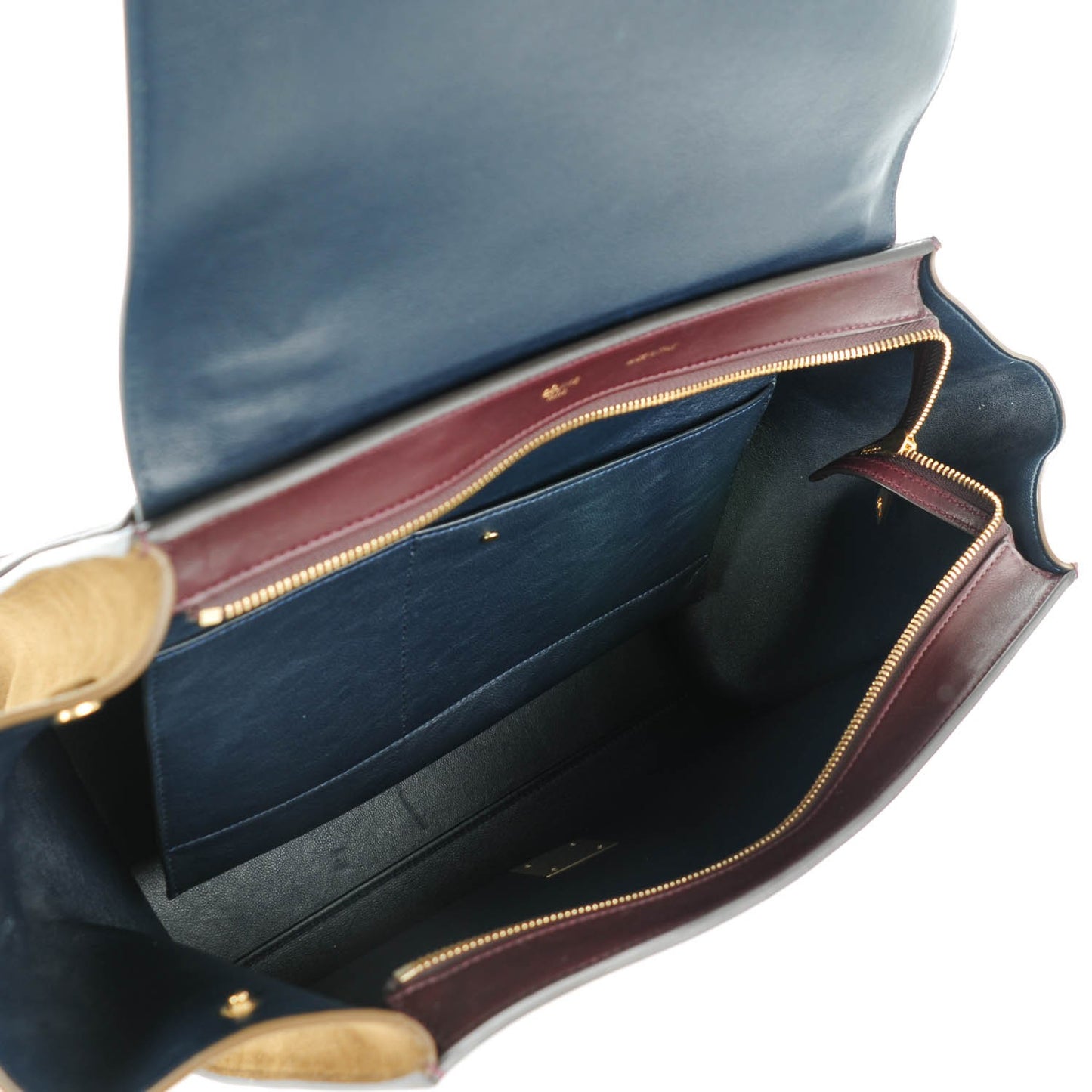 Smooth Calfskin Suede Medium Tri-Color Trapeze Burgundy