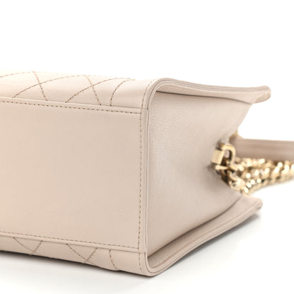 Chanel Grained Calfskin Stitched Small Label Click Shopper Tote Light Beige 10 of 12